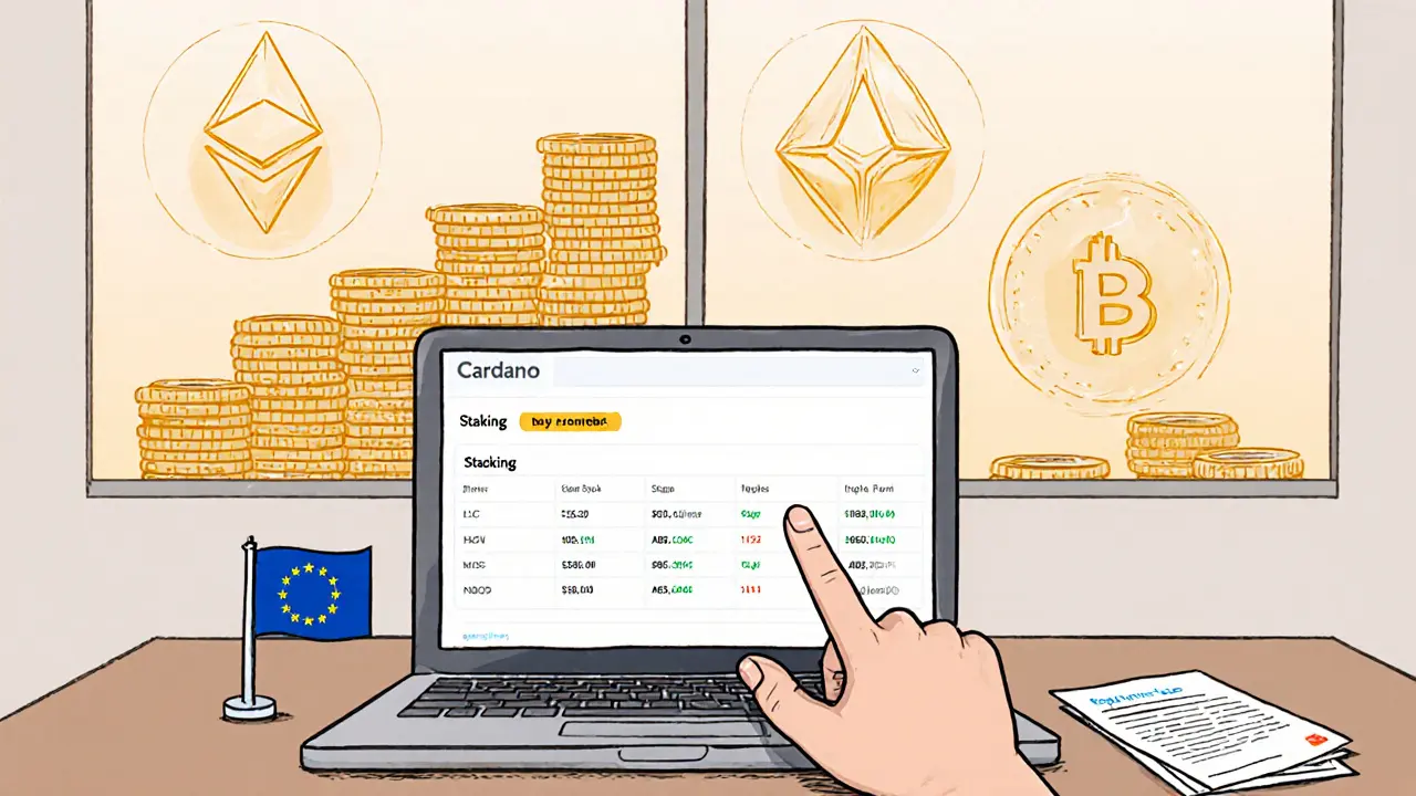 A user simply buying Bitcoin on COINZIX's clean interface, with staking rewards glowing softly in the background.
