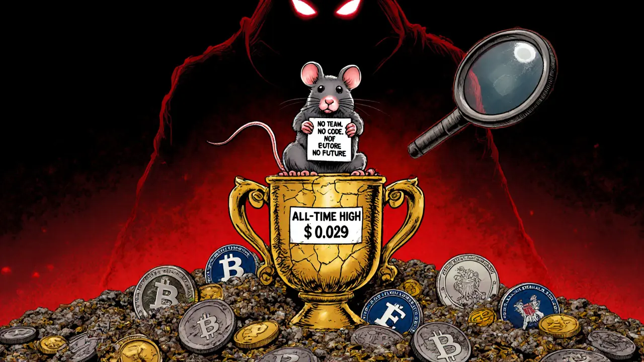 A forgotten trophy for a dead meme coin buried in a landfill of other failed tokens.