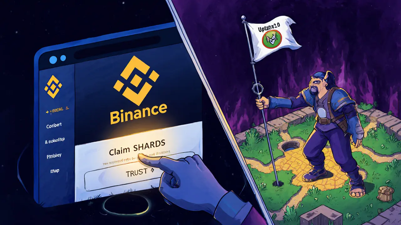 A user falling for a phishing site while a legitimate WorldShards player plants a flag on a new game map.