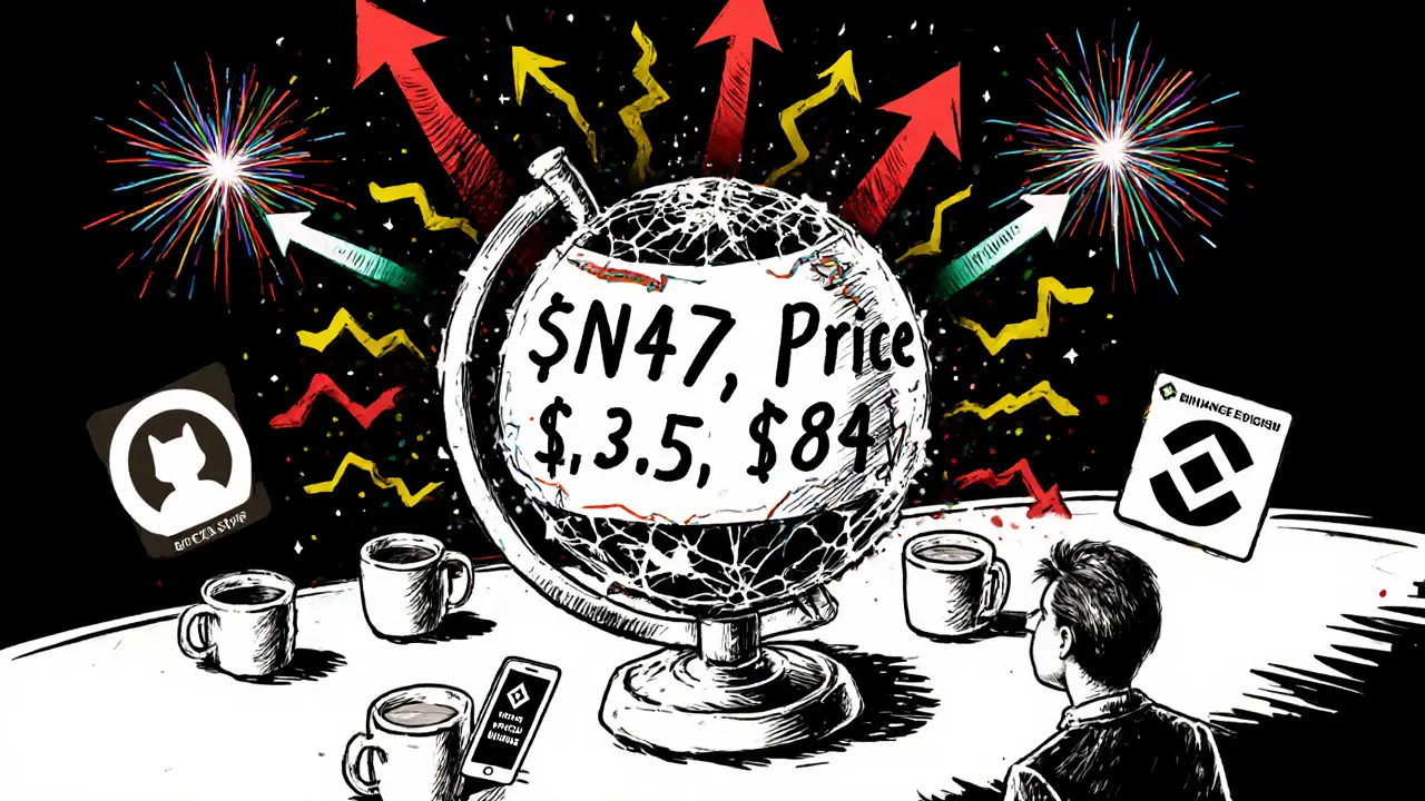 A cracked price globe explodes with wild fluctuations as an investor stares at a &#039;Not Listed&#039; notification.