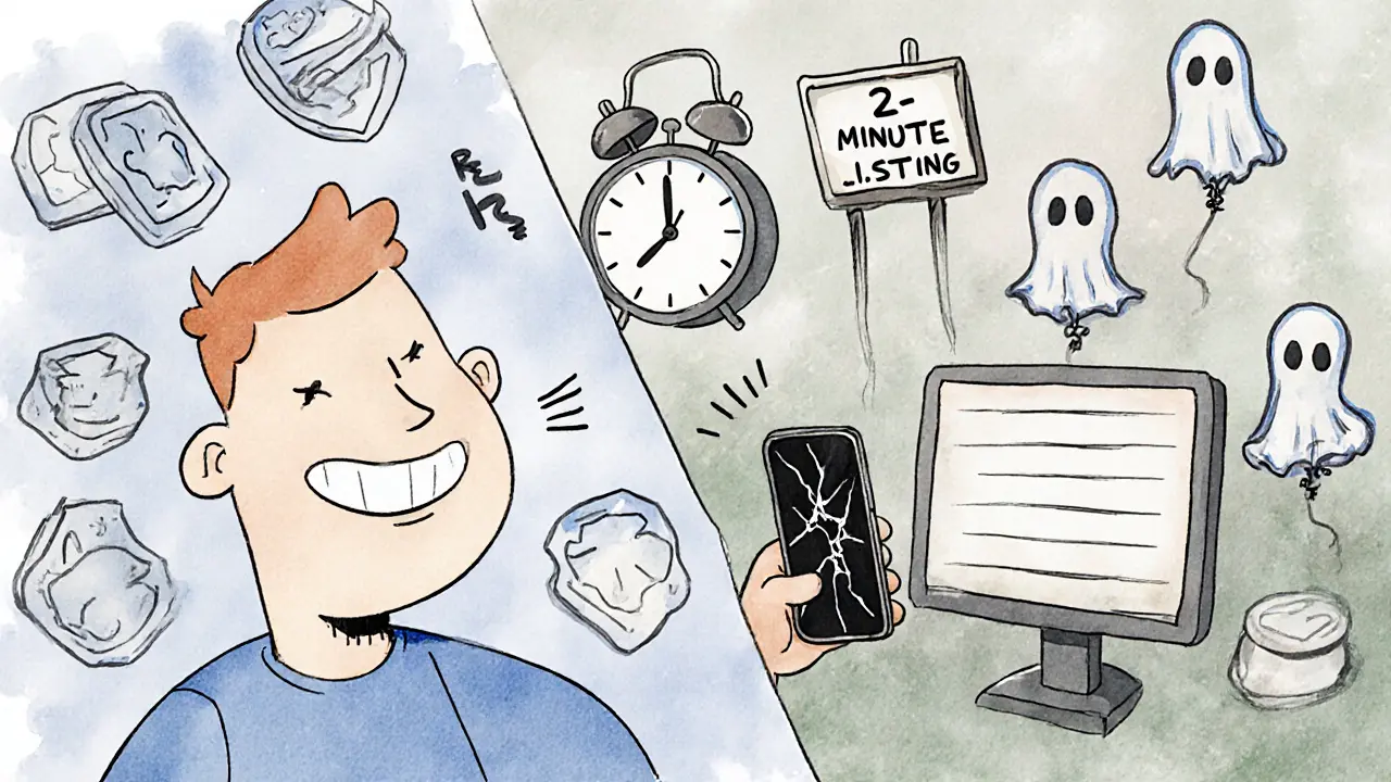 Split scene: happy login vs. empty screen, memecoins floating away as AlphaX fades.