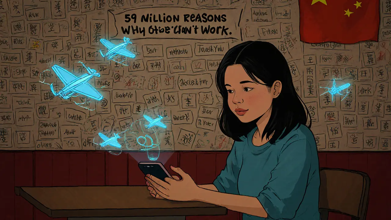 A woman sends USDT in Shenzhen while surveillance drones and digital yuan logs hover above her in the air.