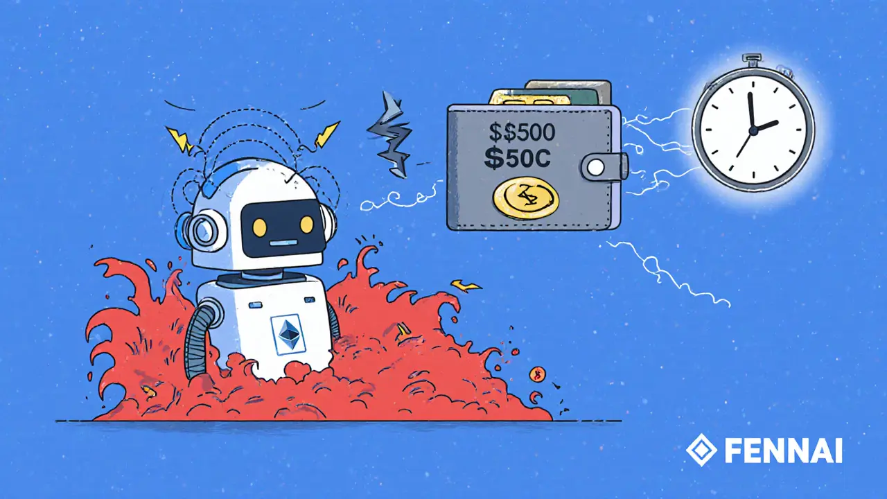 An AI wallet robot automatically switches a transaction to a cheaper blockchain as congestion rises.