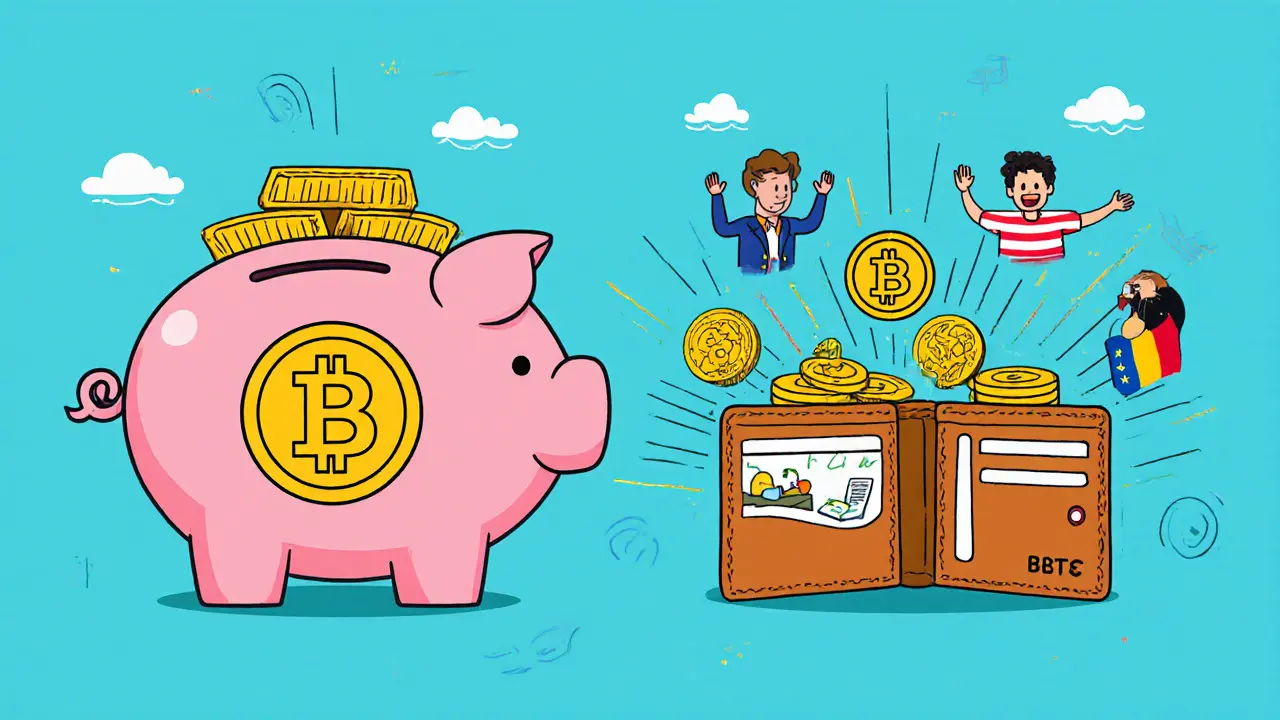 A comparison of Bitcoin as a gold piggy bank and Bitcoin Cash as a wallet funding everyday purchases.