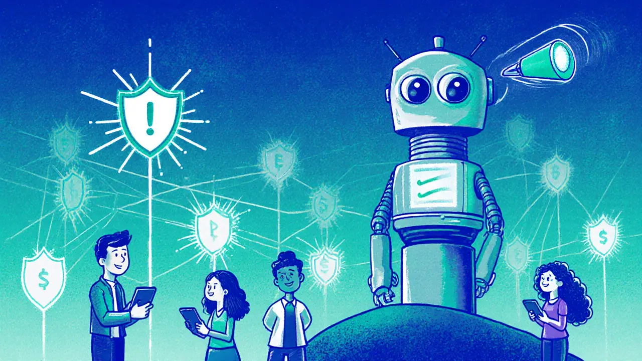 A friendly robot watchtower detects fraud and sends a security proof to protect blockchain users.