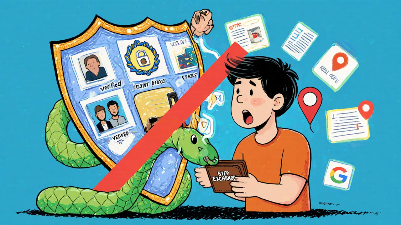 A protective shield of trust symbols blocking a snake-like scam entity from reaching a crypto wallet.