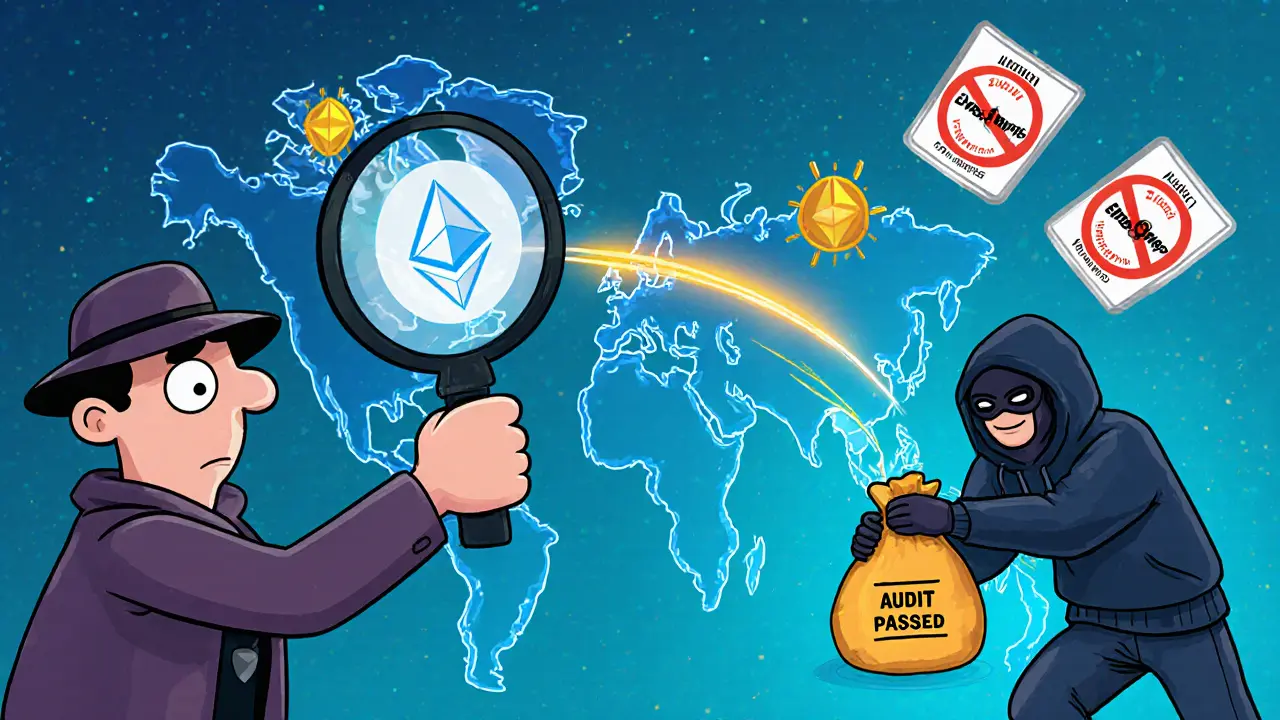 Detective exposing real Evmos Swap connections while scammer flees with stolen funds.