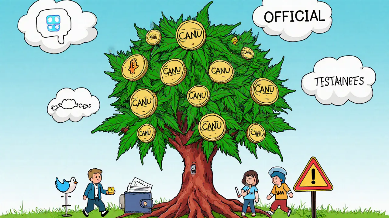 A cannabis-shaped blockchain with users engaging in verified activities like joining Discord and following social media.