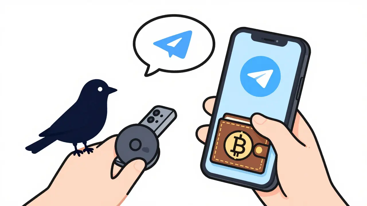 Person retweeting, joining Telegram, and entering wallet address.