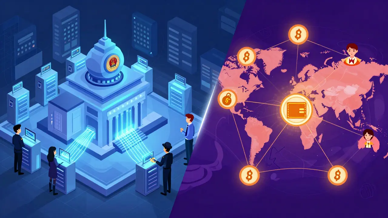 Digital ruble versus private cryptocurrency networks