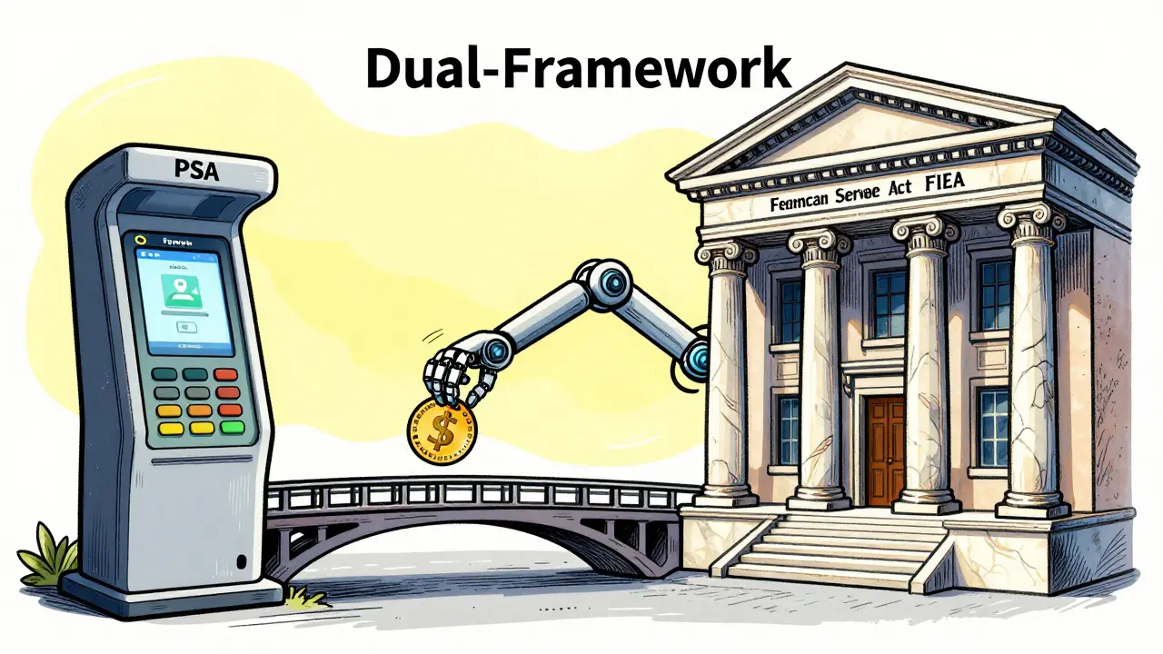An illustration showing two different legal frameworks for crypto: PSA and FIEA.