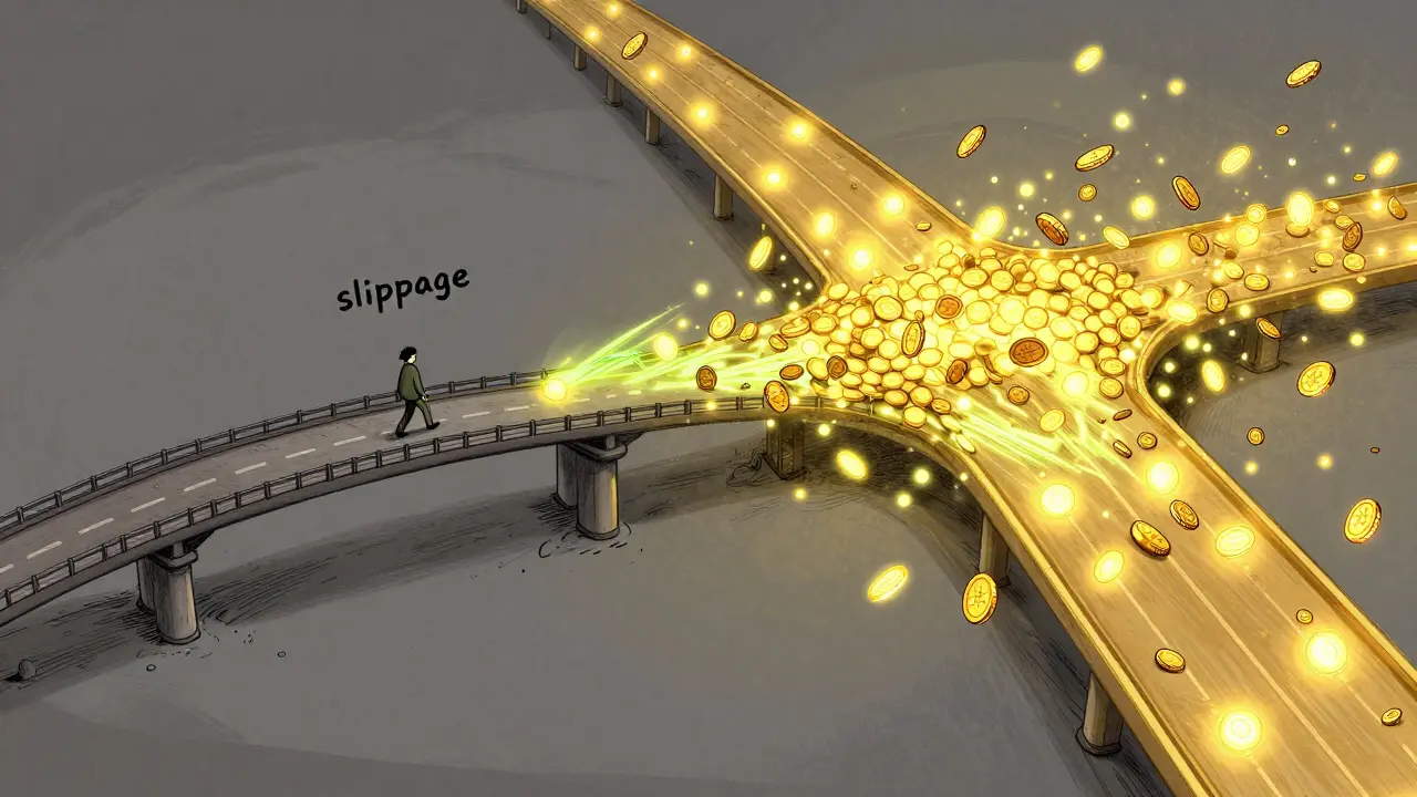Comparison between a tiny, unstable bridge and a massive golden digital highway.