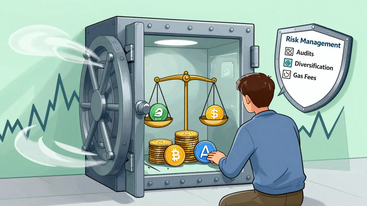 A secure vault protecting crypto assets from market volatility and impermanent loss.