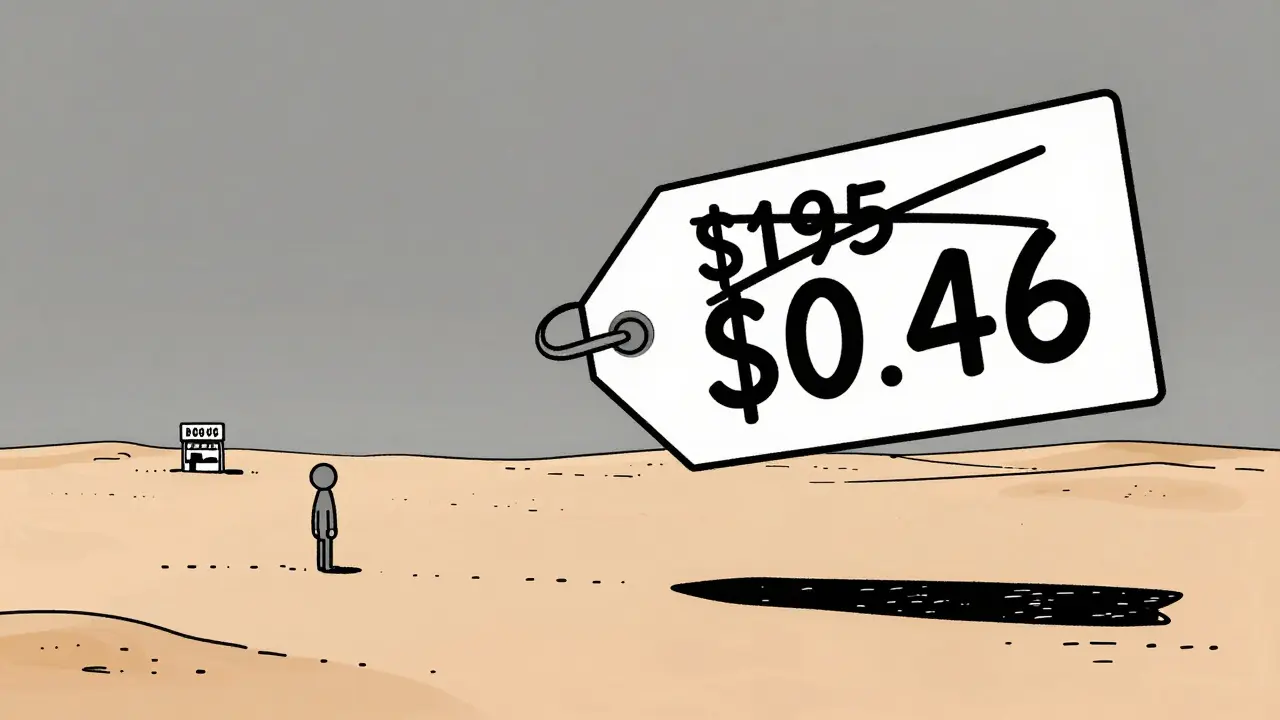 Lonely figure in a vast desert with conflicting price tags