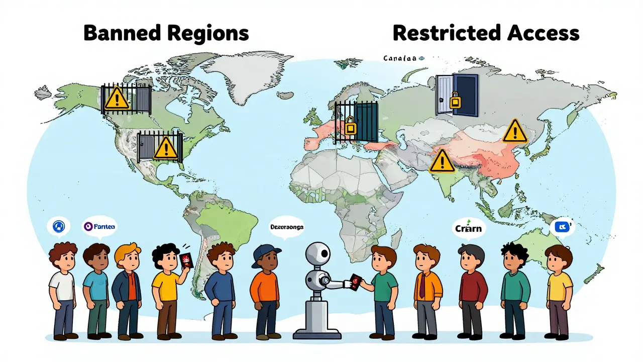 Map illustration showing banned vs restricted crypto trading regions
