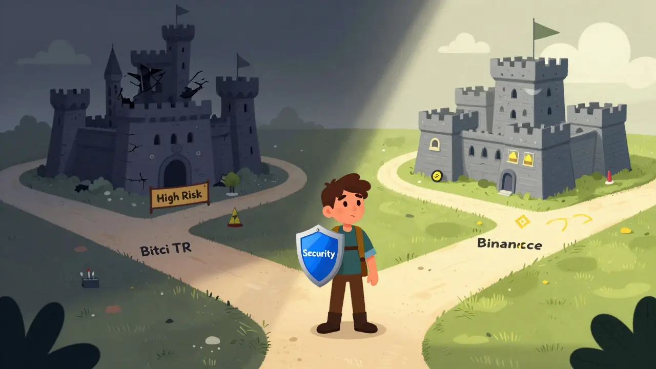 Traveler choosing between a risky dark path and a safe lit path