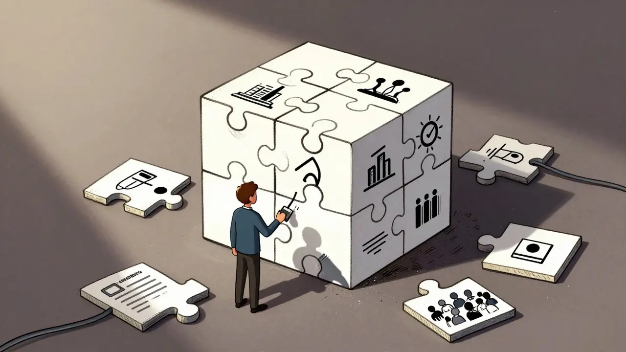 Cartoon of investor facing missing puzzle pieces of adoption