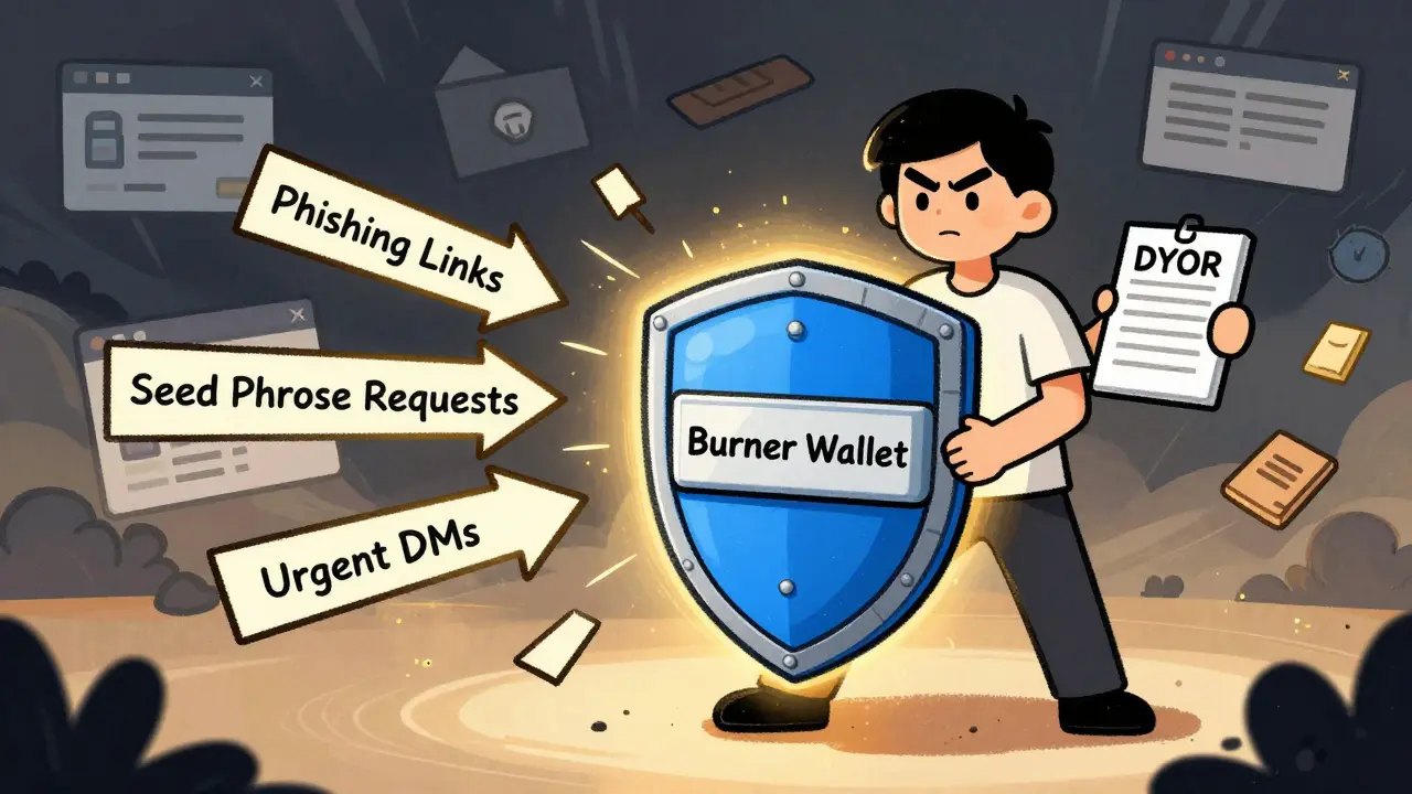 Character protecting crypto wallet with a shield against phishing and scam attacks