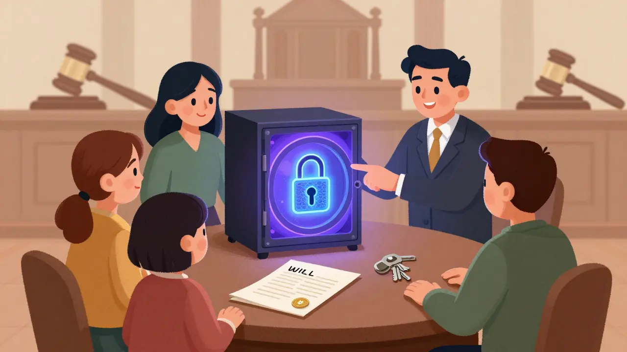 Family discussing crypto inheritance with lawyer