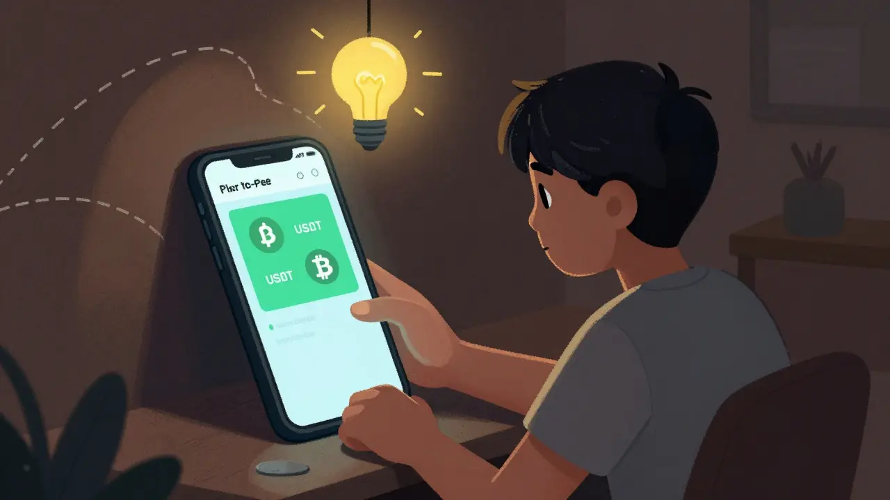 Person using smartphone for crypto trade during power outage