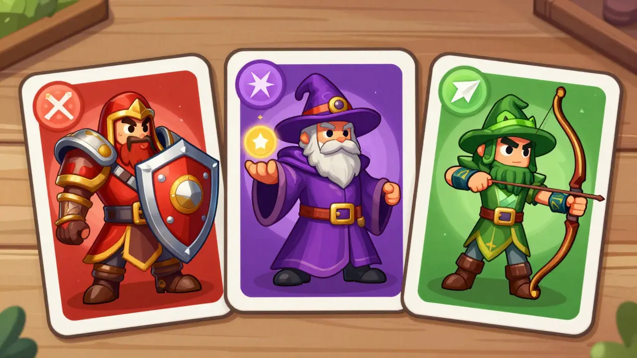 Three fantasy character classes warrior wizard archer