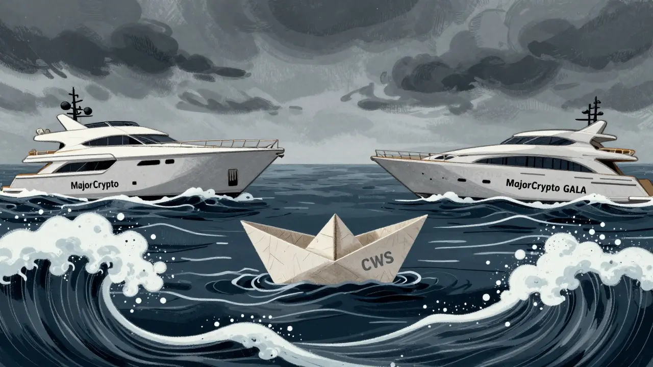 Tiny CWS token boat struggling against large crypto waves