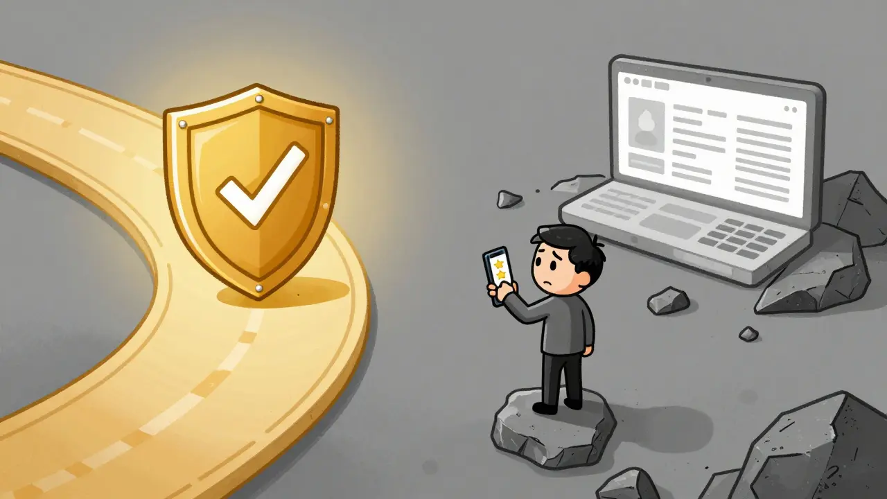 Trader choosing between secure wallet and risky exchange path