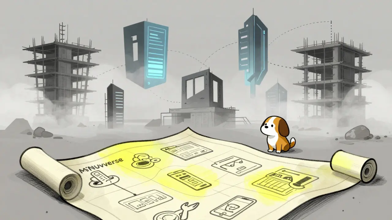 Blueprints and unfinished digital structures for MINUverse