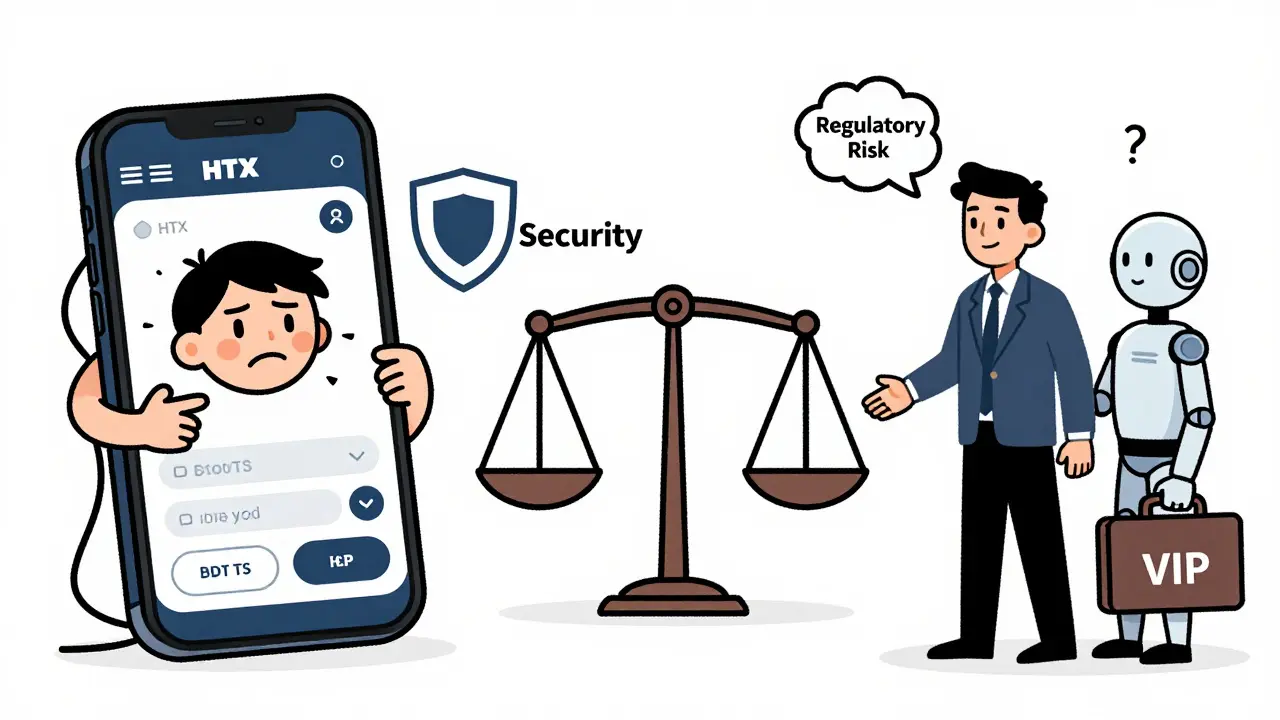 Cartoon comparing difficult mobile app vs institutional VIP trading