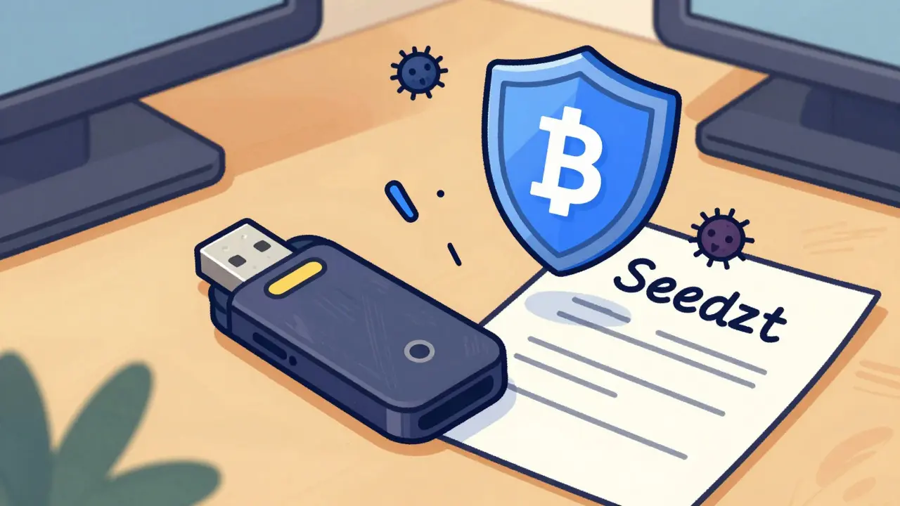 Hardware wallet and seed phrase protected from cyber threats