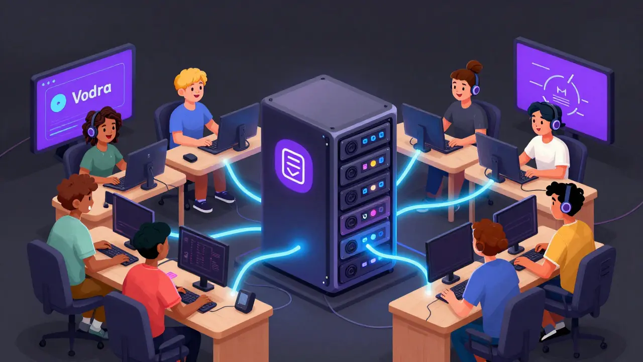 Illustration of streamers connected via decentralized ad network on Solana