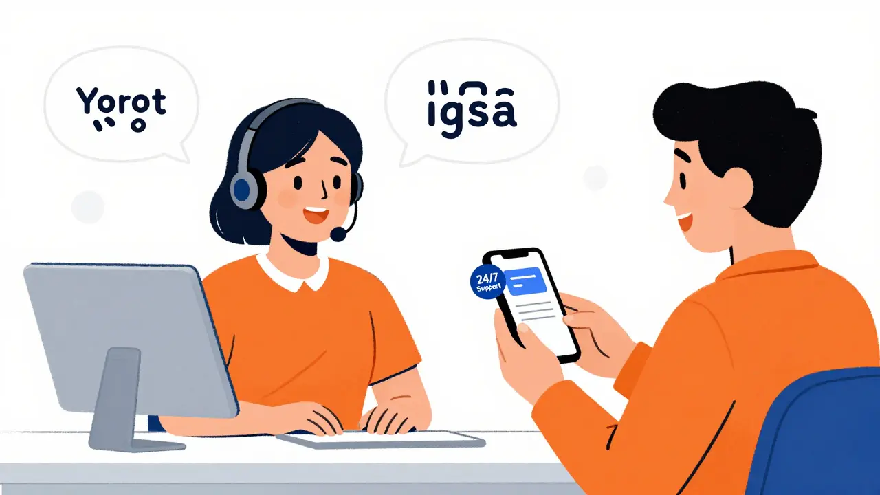 Support agent helping user with local language chat bubbles