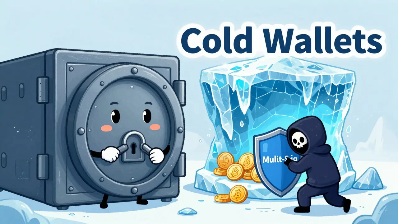 Anthropomorphic vault protecting crypto assets in cold storage