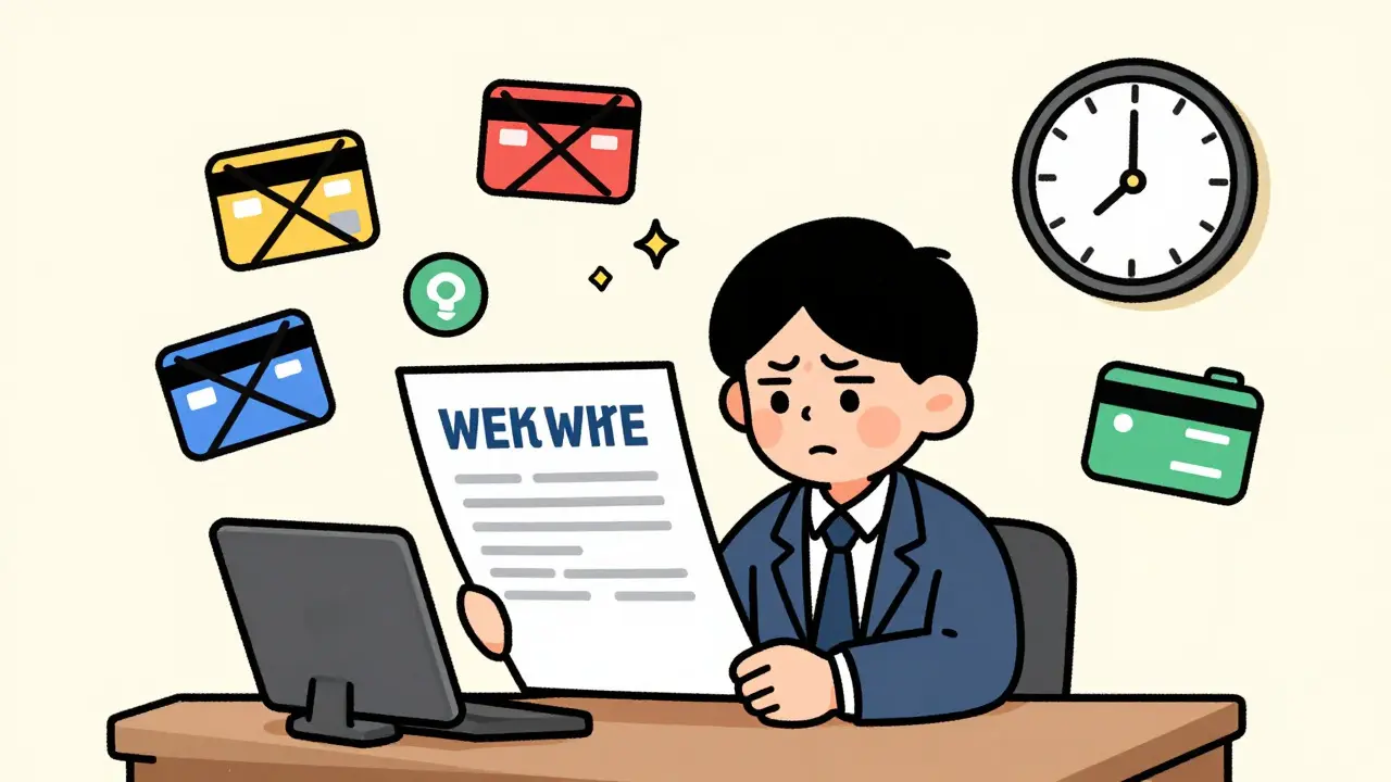 Cartoon of a user struggling with bank wire transfer requirements