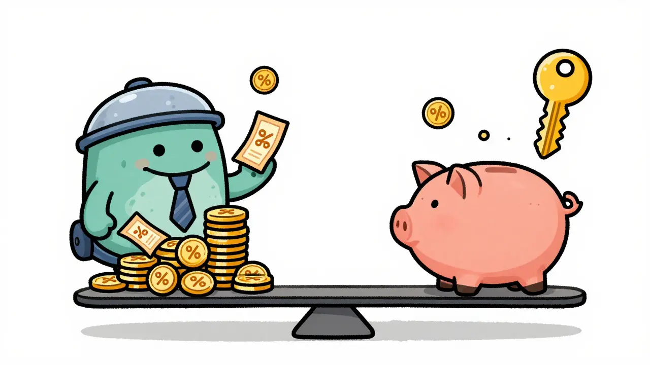 Cartoon showing the difference in fees between custodial platforms and non-custodial wallets.