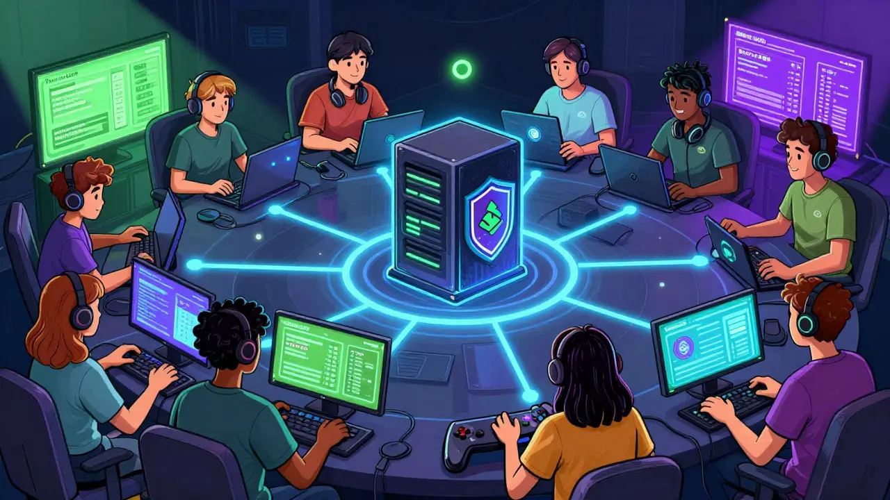 Gamers connected to secure blockchain network playing games