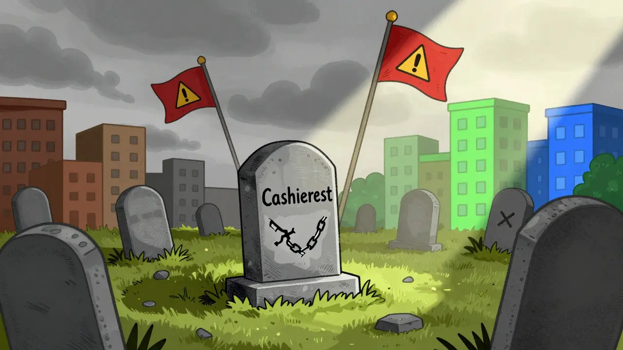 Graveyard of failed crypto exchanges with sunlit safe alternatives