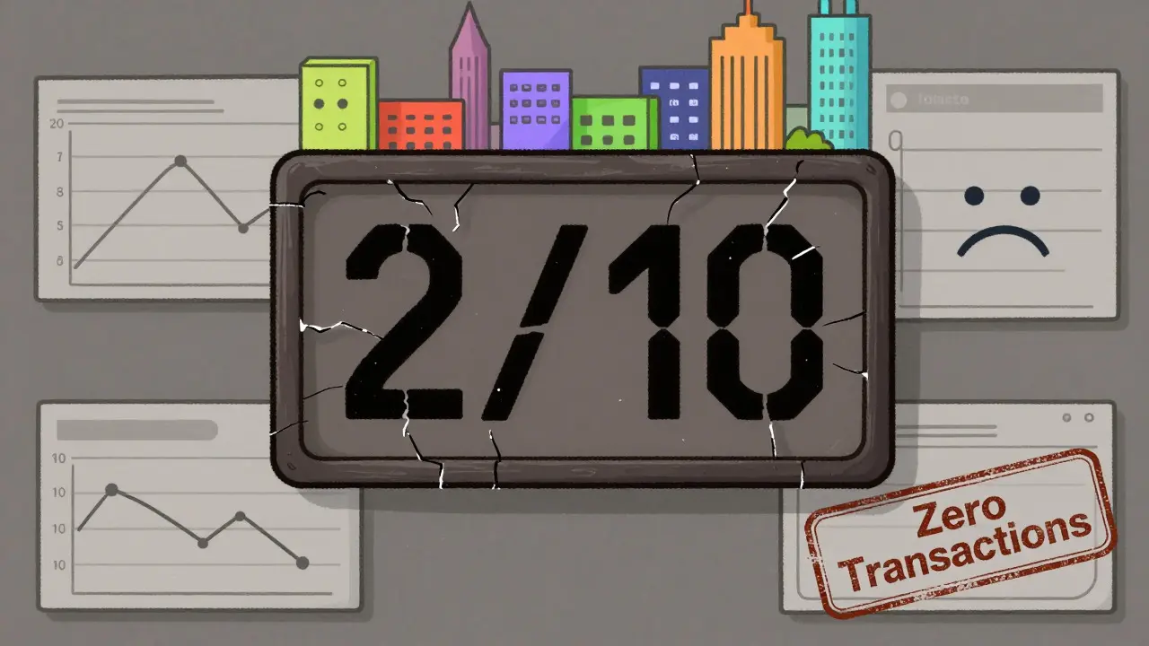 Illustration of a low trust score badge surrounded by empty, flat trading charts