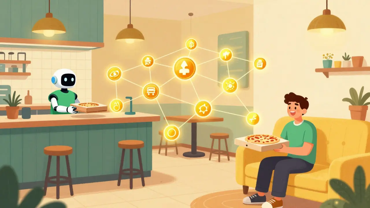 Illustration of direct blockchain connection between restaurant and customer