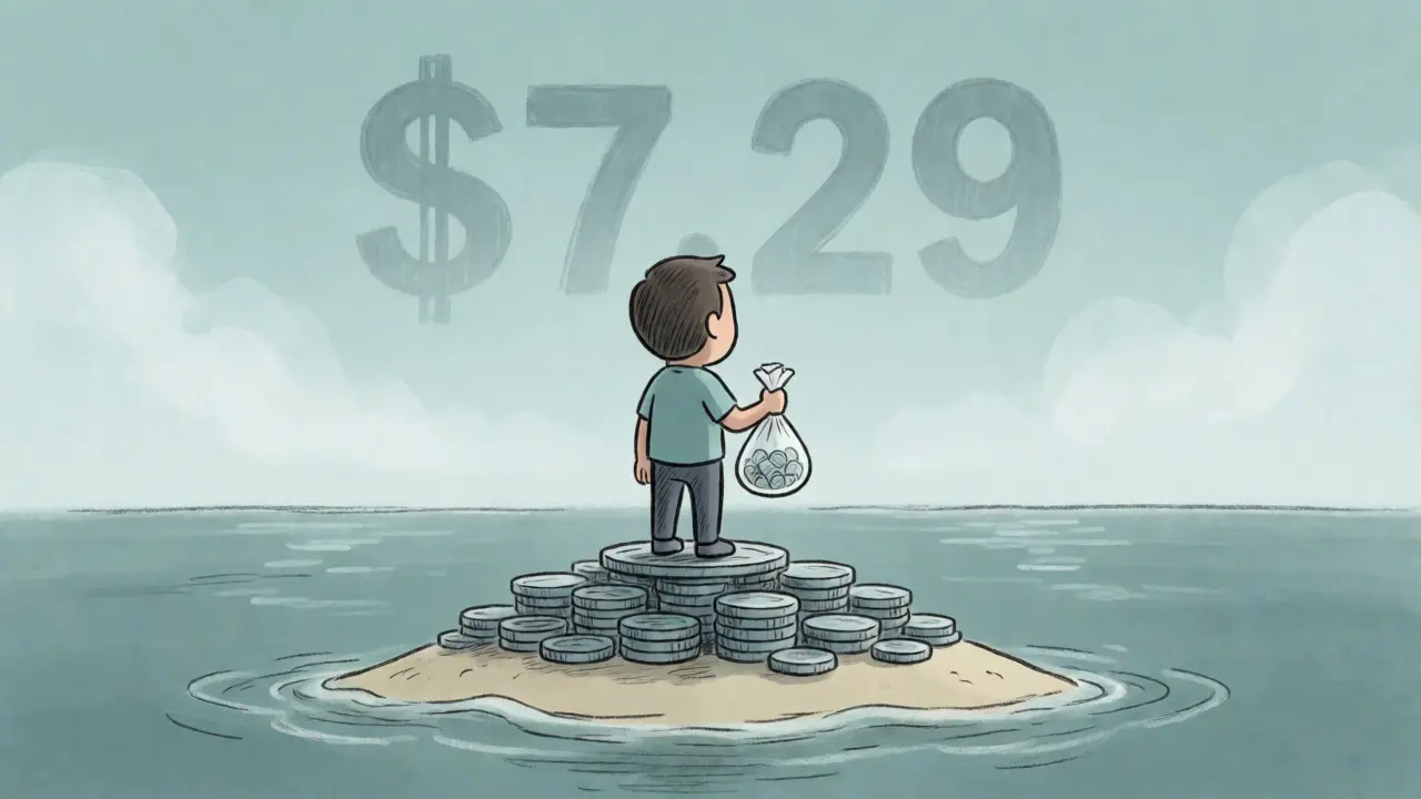Person standing on coin island facing empty ocean representing low trading liquidity