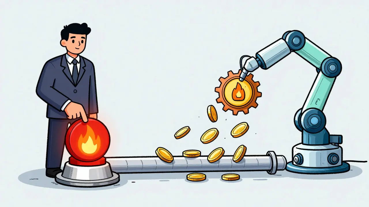 Split illustration comparing manual vs automatic token burning methods