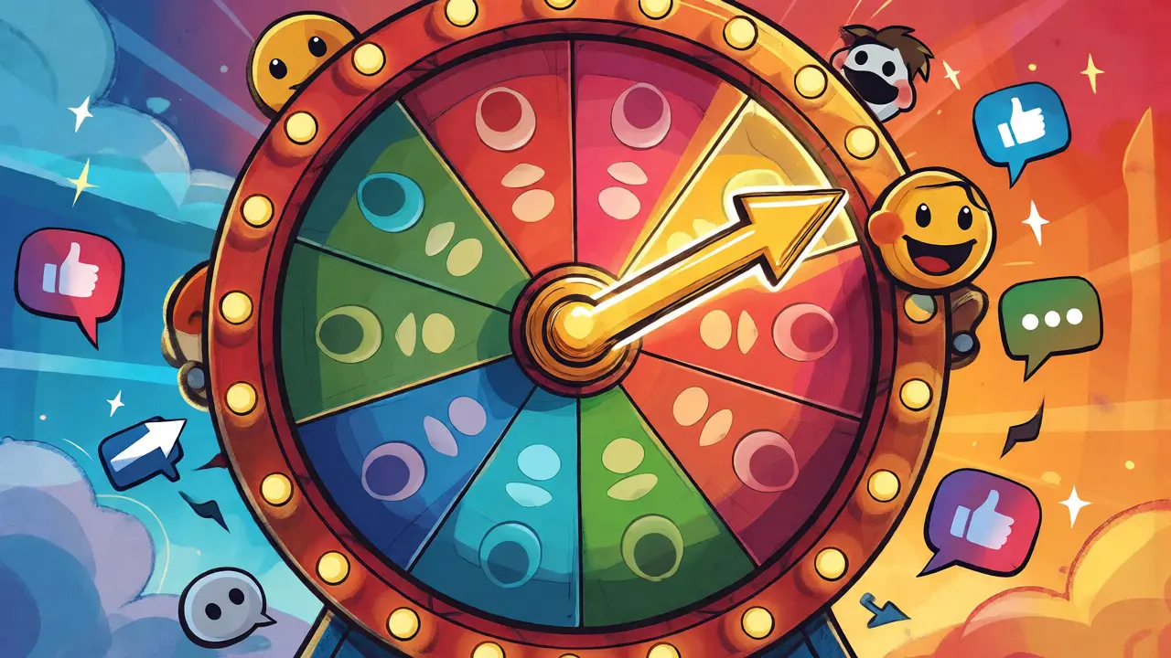 A colorful spinning wheel selecting winners for a crypto airdrop lottery.
