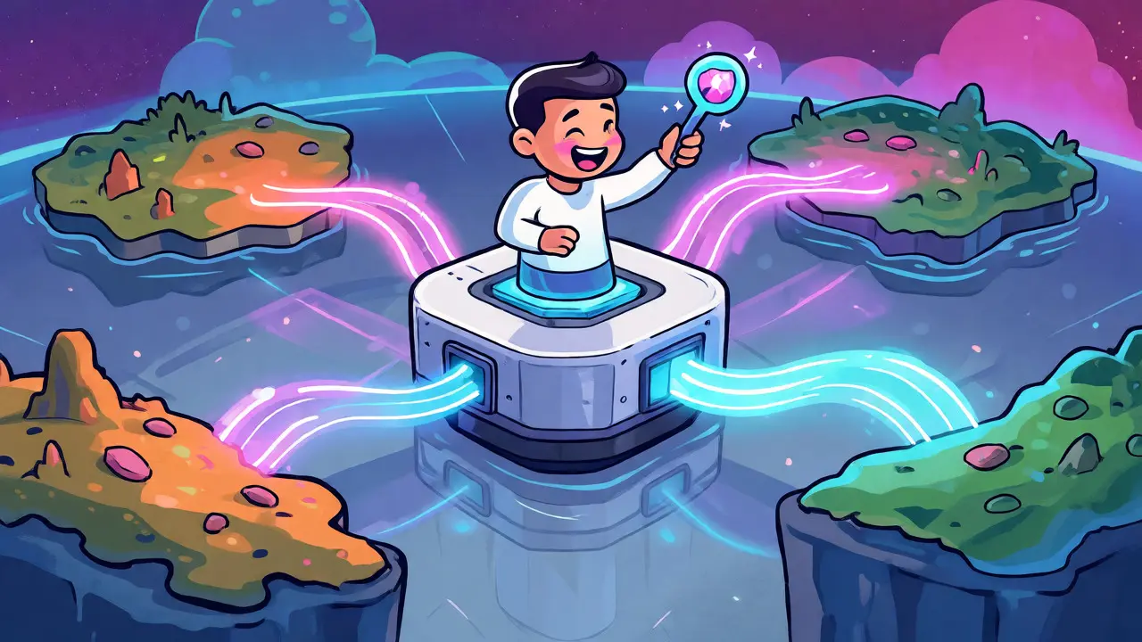 Central hub connecting blockchains with smooth glowing lines