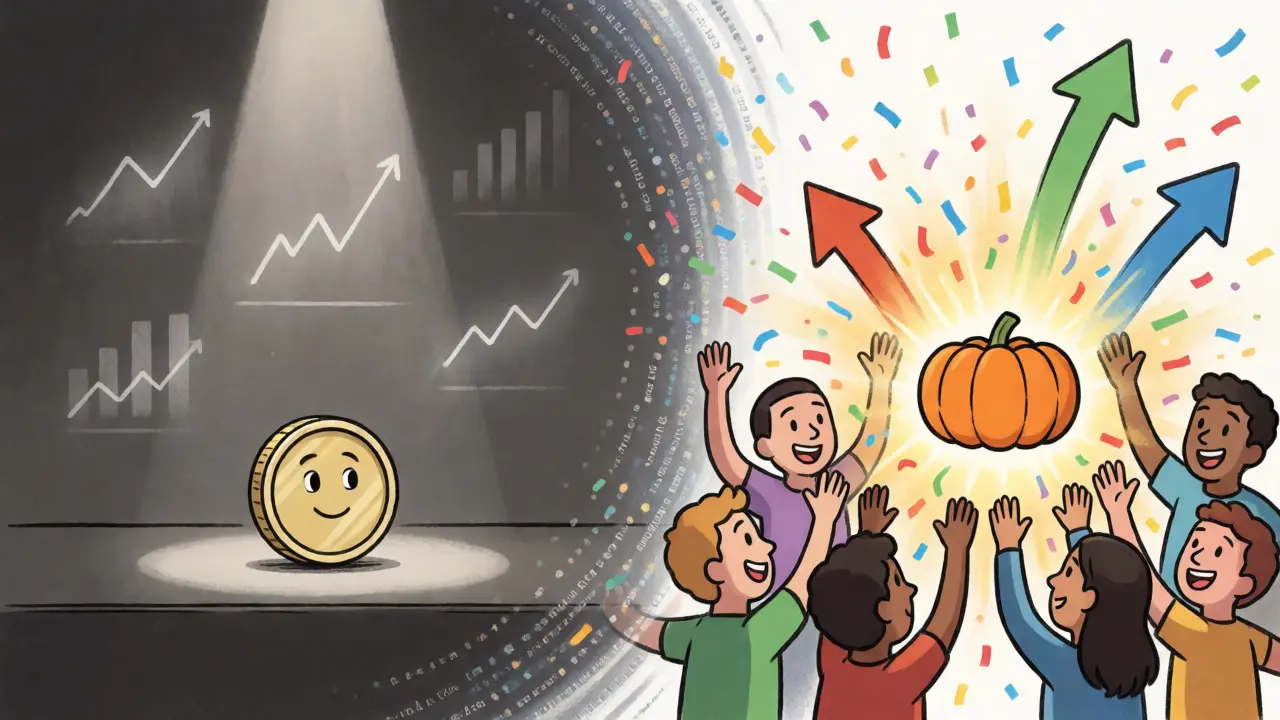 Split-screen illustration contrasting an isolated token with a vibrant, cheering community scene.