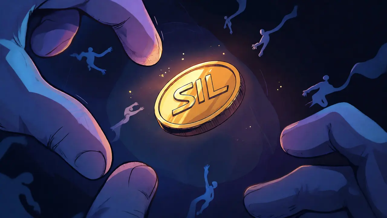 A rare golden token floating alone in a dark void with reaching hands.