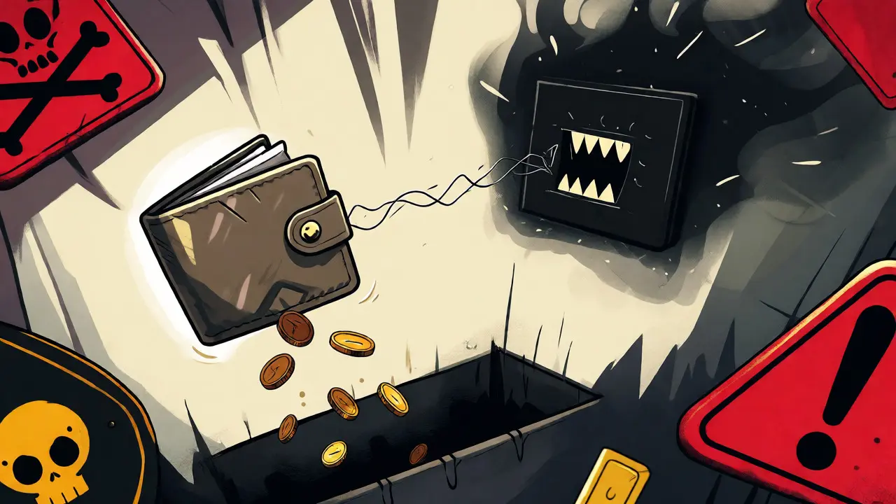 Wallet draining funds into a mysterious shadowy dApp interface