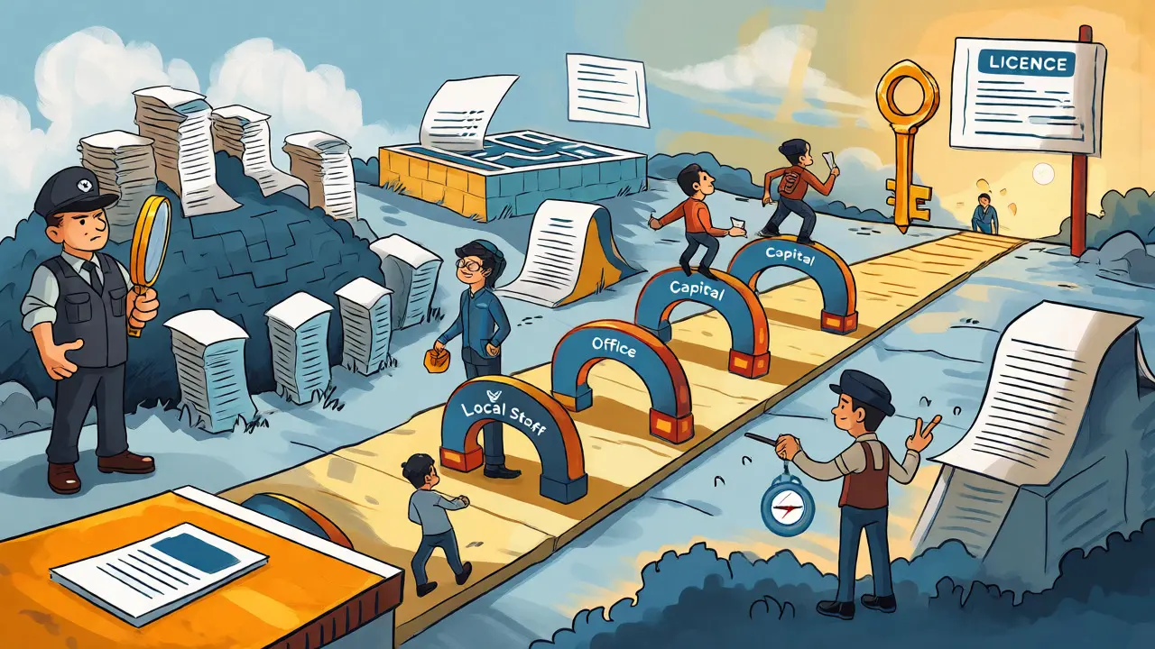 Whimsical path illustrating the step-by-step crypto licensing process in Malta.